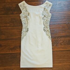 Boston Proper White Mini Dress with Silver Embellishment